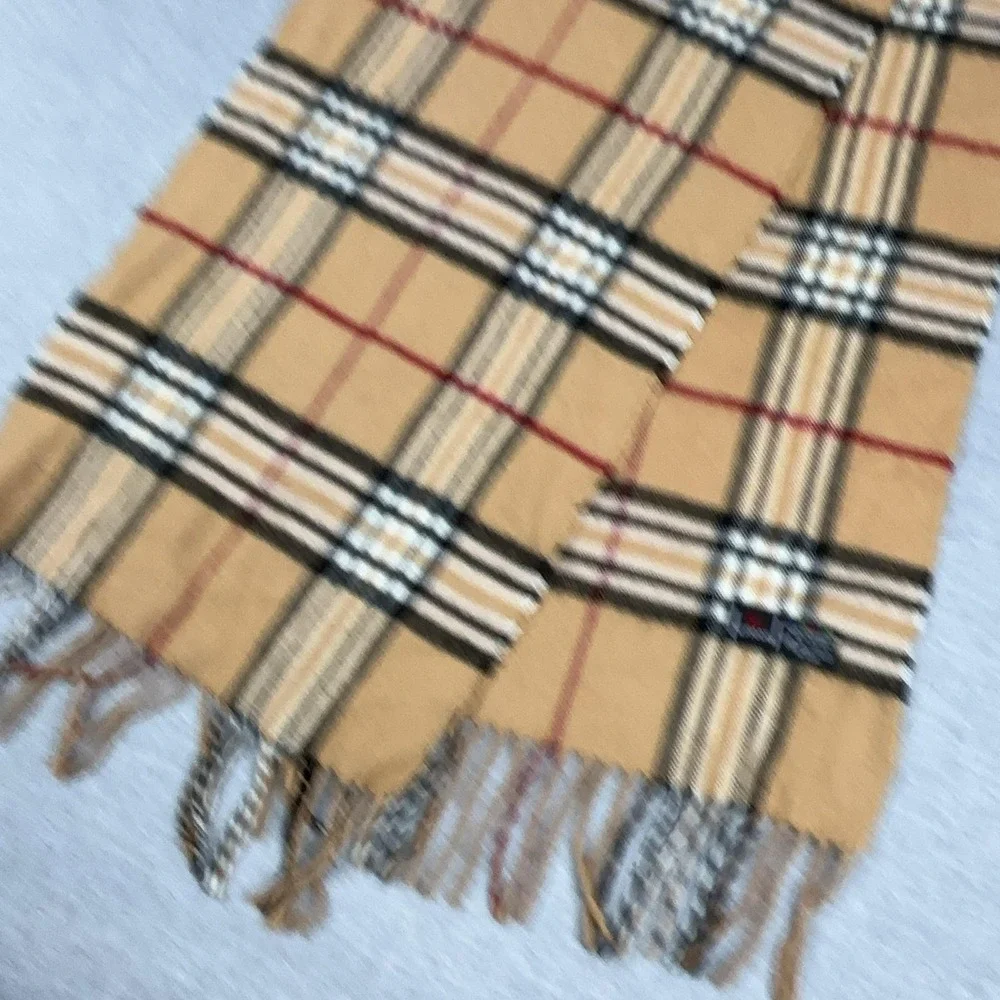 V. Fraas Scarf Womens One Size Beige Plaid Cashmink Acrylic Fringe Germany